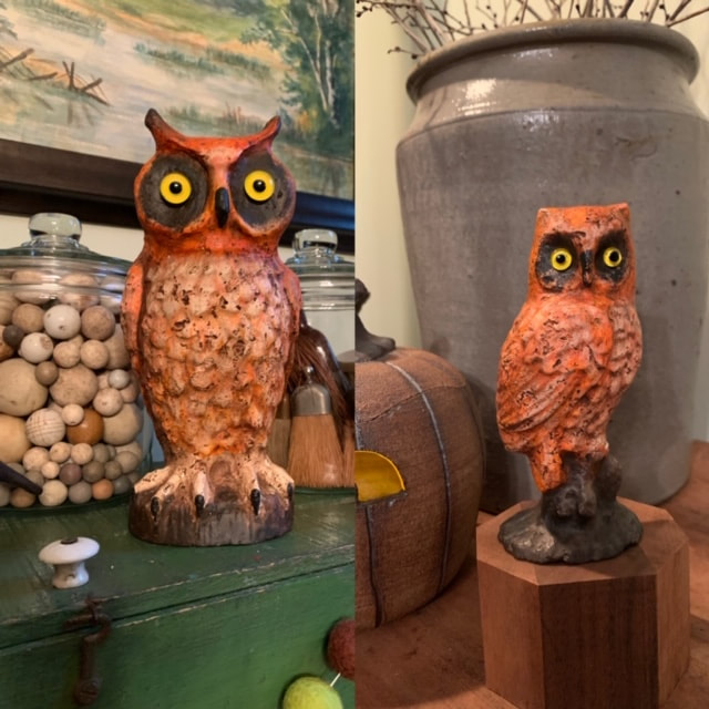 Paper Mache Owl With Glass Eyes 