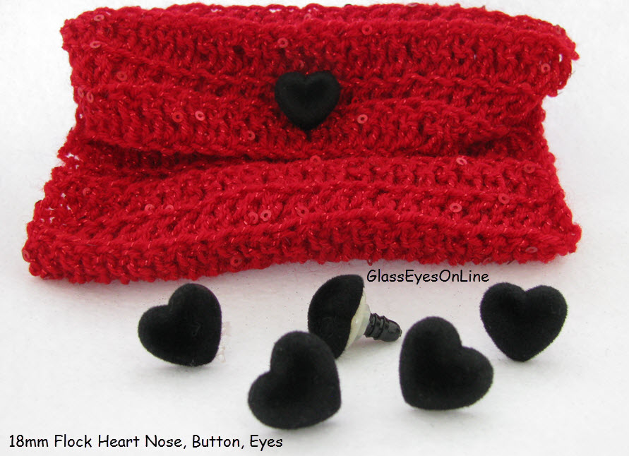 Crocheted Red Purse or Jewelry Bag with Flock Heart Safety Button Closure