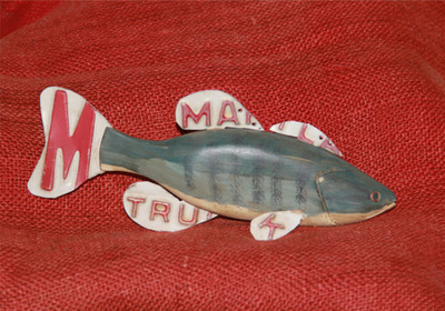 Wood Carved Fish with Glass Eyes 