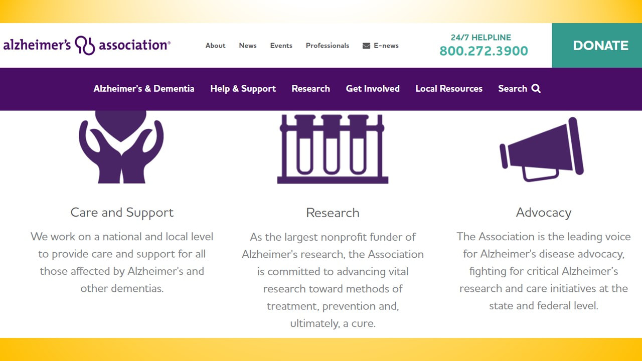 Alzheimer's Association Website Page