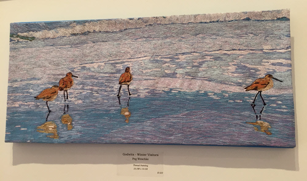Godwits Winter Visitors Thrad Painting by Peg Weschke
