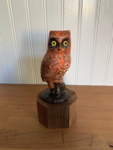 Owl Paper Mache Sculpture with Glass Eyes created by Maria Paula