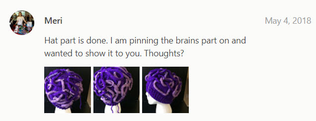 Convo with Meri at Hats by Meri Etsy Shop about my Brain Hat