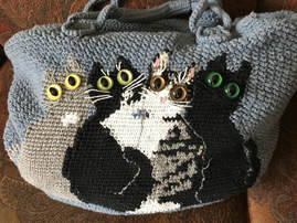 Crochet Handbag with Cats using Slit Pupil Safety Eyes