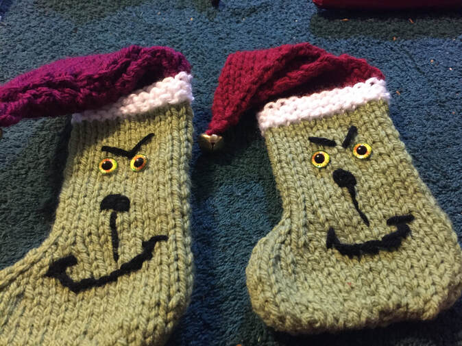 Grinch Inspired Holiday Stockings Hand Knitted